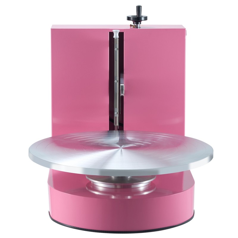 Kakun kuorrutuskone säädettävällä kaavimella 4–16 tuuman kakuille 35 cm pyöröalustalla vaaleanpunainen