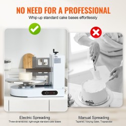 Kakunkoristelukone 4–16 tuuman kakkuihin 20 senttimetrin korkeuteen säädettävällä kaavimella valkoinen