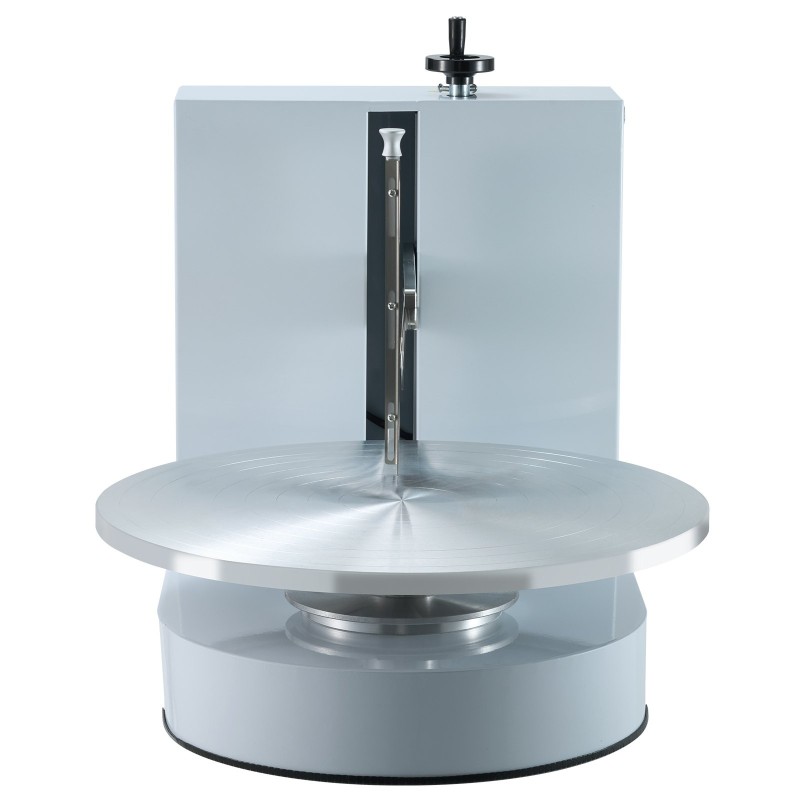 Kakunkoristelukone 4–16 tuuman kakkuihin 20 senttimetrin korkeuteen säädettävällä kaavimella valkoinen