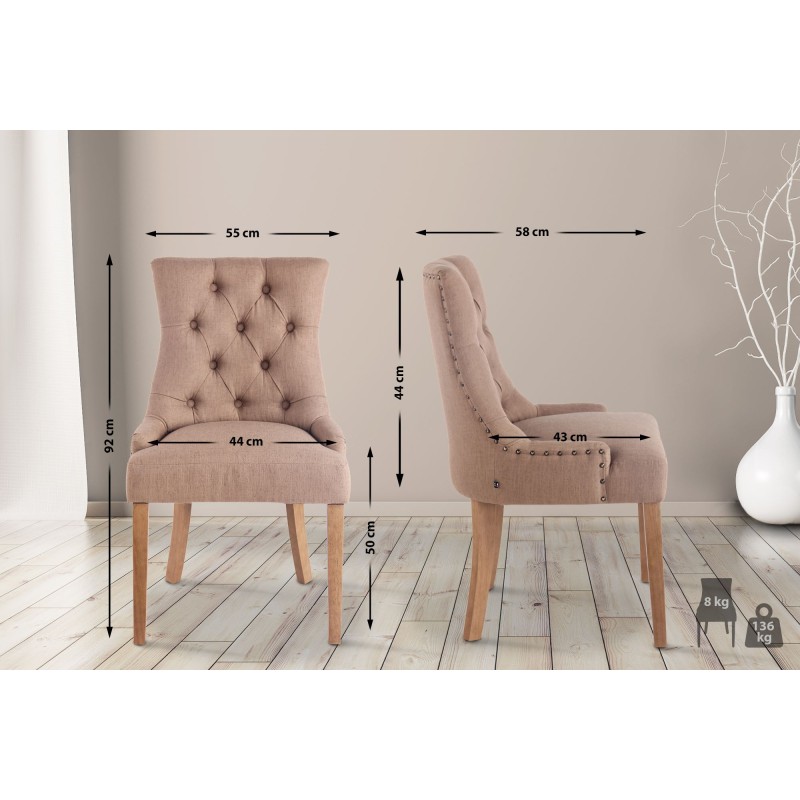 Tyylikäs pehmustettu ruokapöydän tuoli kankaalla ja puujaloilla