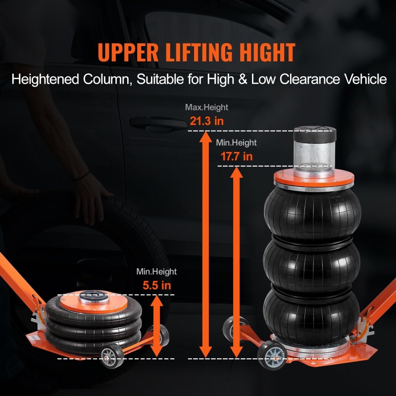 Pneumaattinen ilmatunkki kolmen tonnin nostokyky kuusiosainen teleskooppinen teräsputkirakenne säädettävä kahva paksu kumityyny