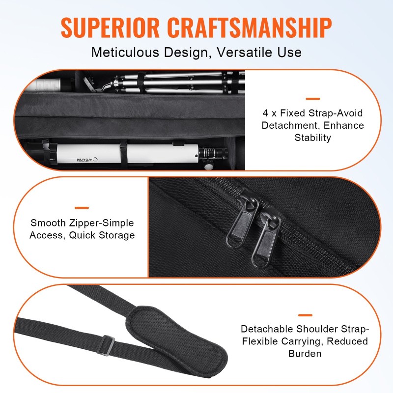 Kaukoputkilaukku 900D Oxford-kangas PU-pinnoite 1040 mm iskunvaimentava irrotettava jakaja