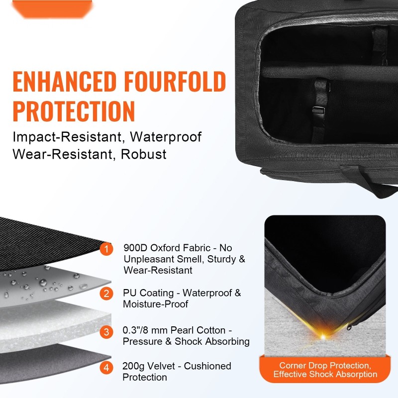 Kaukoputkilaukku 770 mm 900D Oxford-kangas PU-pinnoite pehmustettu irrotettavalla väliseinällä vastapainotaskulla