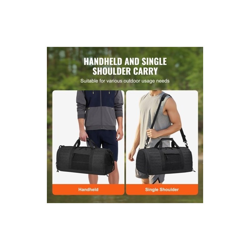 Taktinen duffel-laukku 45L 600D polyesteri musta MOLLE-järjestelmä vedenpitävä kenkäosasto