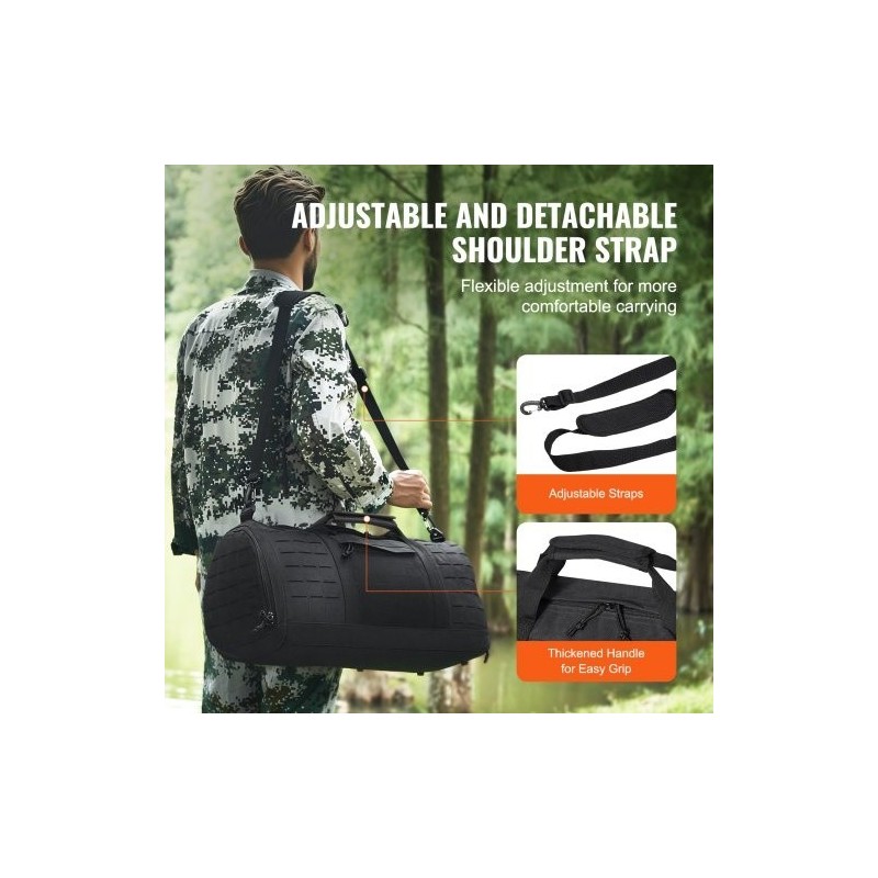 Taktinen duffel-laukku 45L 600D polyesteri musta MOLLE-järjestelmä vedenpitävä kenkäosasto