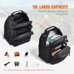 Yksihihnainen 10 litran olkalaukku 600D polyesteri MOLLE-järjestelmällä musta