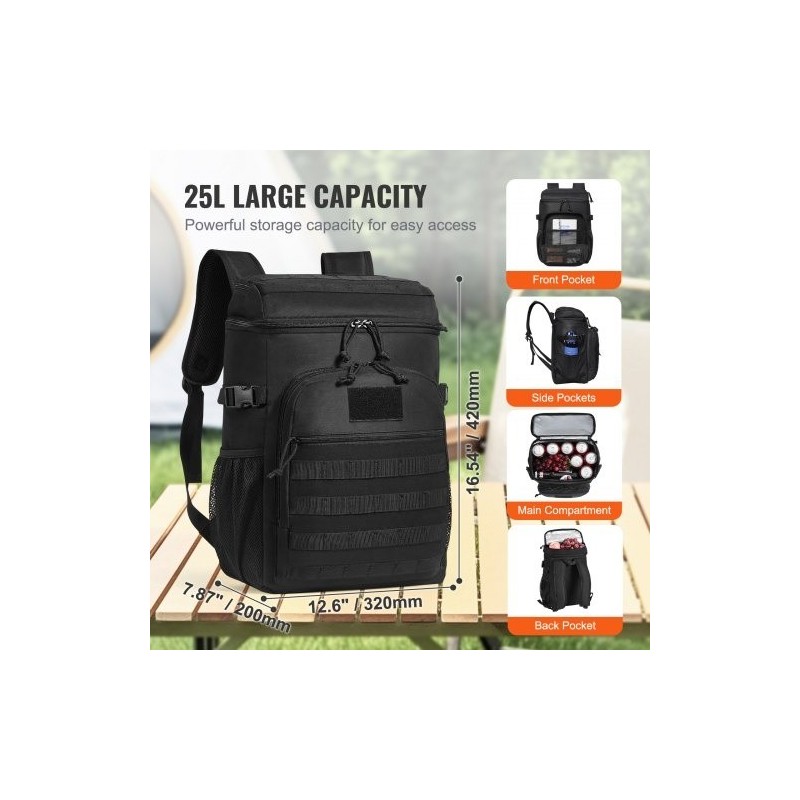 Kylmälaukku 25 L 600D polyesteri musta MOLLE irrotettavat säilytyslaukut