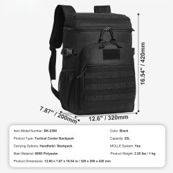 Kylmälaukku 25 L 600D polyesteri musta MOLLE irrotettavat säilytyslaukut