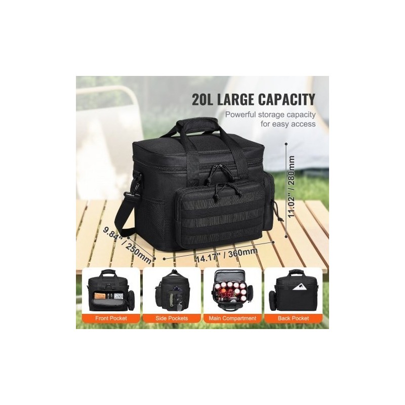 Kylmälaukku 20L 600D polyesteri musta MOLLE-järjestelmä irrotettavat säilytyspussit