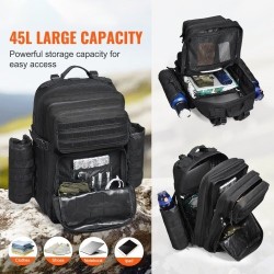 Taktinen reppu 45L 600D polyesteri musta MOLLE kiinnitysjärjestelmällä pehmustettu selkäosa