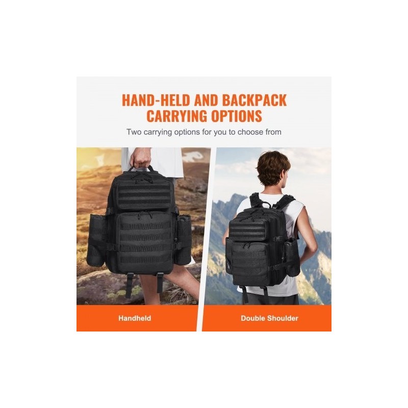 Taktinen reppu 45L 600D polyesteri musta MOLLE kiinnitysjärjestelmällä pehmustettu selkäosa