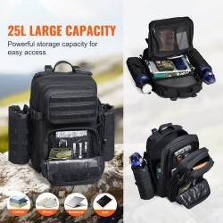 Taktinen reppu 25L 600D polyesteri MOLLE musta vaellukseen