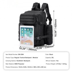 Taktinen reppu 25L 600D polyesteri MOLLE musta vaellukseen