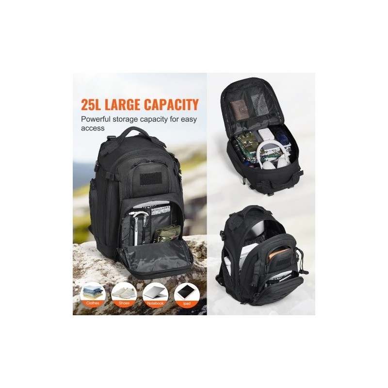 Taktinen reppu 25L kestävä 600D polyesteri MOLLE-järjestelmällä musta