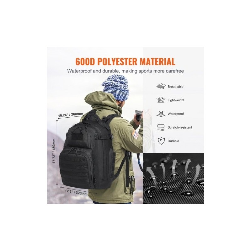 Taktinen reppu 25L kestävä 600D polyesteri MOLLE-järjestelmällä musta