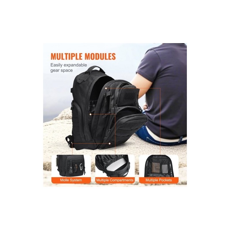 Taktinen reppu 25L kestävä 600D polyesteri MOLLE-järjestelmällä musta