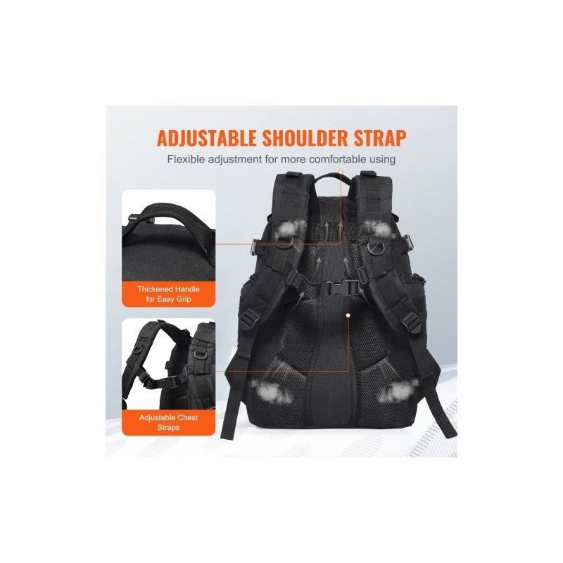 Taktinen reppu 25L kestävä 600D polyesteri MOLLE-järjestelmällä musta