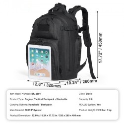 Taktinen reppu 25L kestävä 600D polyesteri MOLLE-järjestelmällä musta