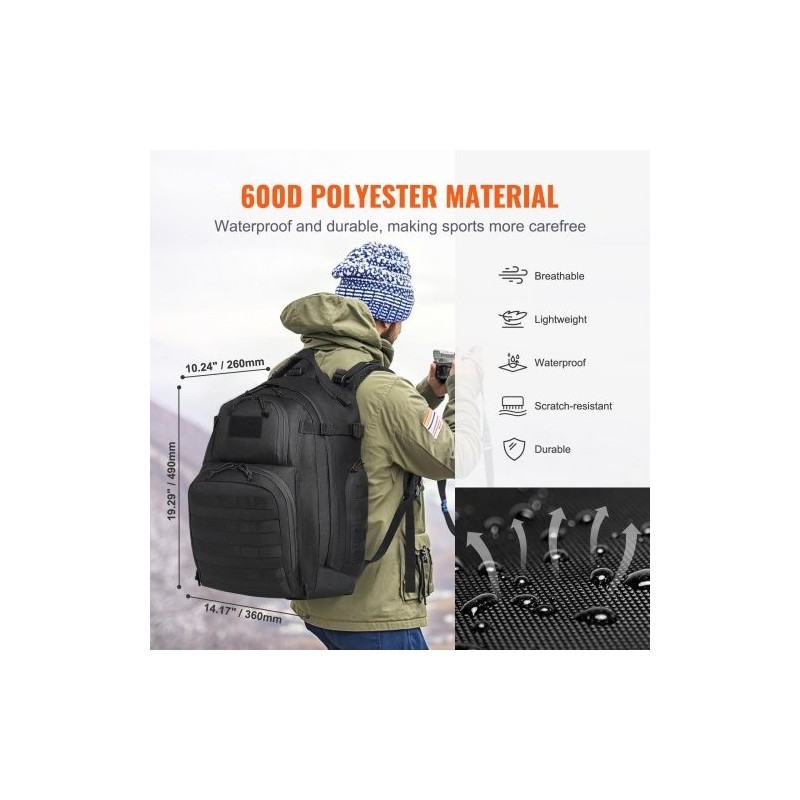 Taktinen reppu 40 l 600D polyesteri MOLLE-järjestelmällä musta