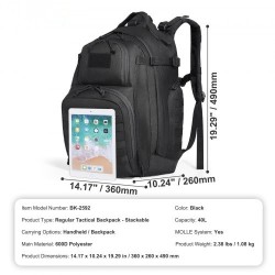 Taktinen reppu 40 l 600D polyesteri MOLLE-järjestelmällä musta