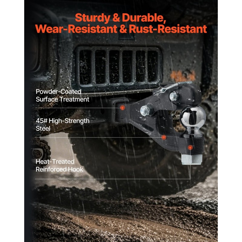 Pintle-vetokoukku hiiliteräs musta pulverimaalipinta 9070 kg vetokyky yhdistelmä 2-5/16 kuulavetolaite