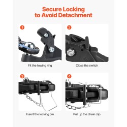 Pintle-vetokoukku hiiliteräs musta pulverimaalipinta 9070 kg vetokyky yhdistelmä 2-5/16 kuulavetolaite