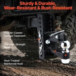 Säädettävä hiiliteräsinen pintle-vetokoukku 9070 kg 2-tuumaiselle ja 2,5–3-tuumaiselle lunette-renkaalle