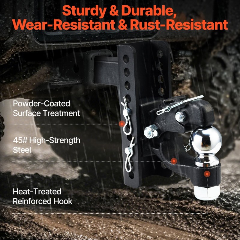 Säädettävä hiiliteräsinen pintle-vetokoukku 9070 kg 2-tuumaiselle ja 2,5–3-tuumaiselle lunette-renkaalle