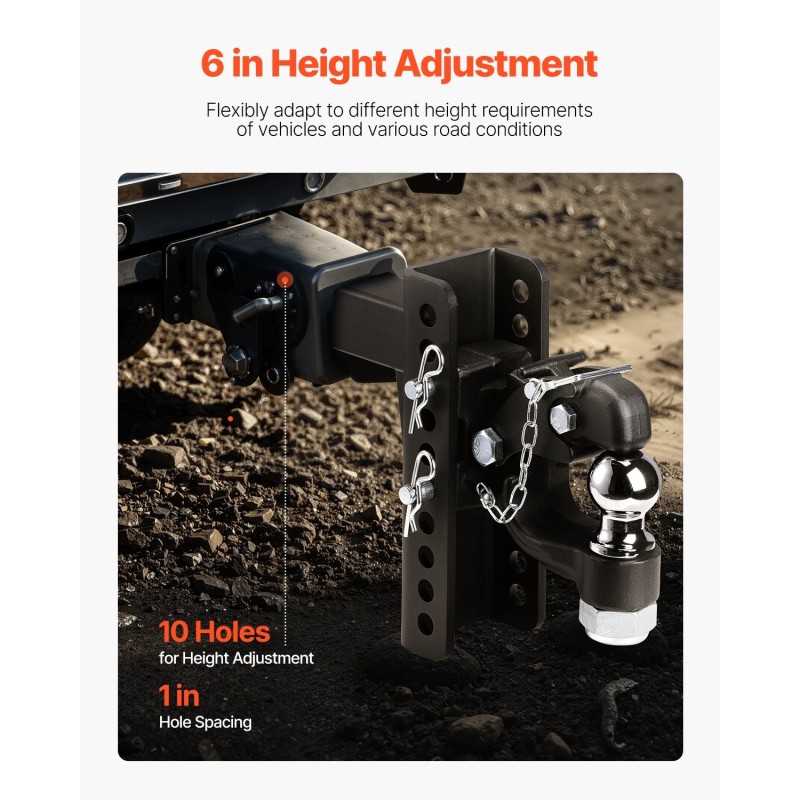 Säädettävä hiiliteräsinen pintle-vetokoukku 9070 kg 2-tuumaiselle ja 2,5–3-tuumaiselle lunette-renkaalle