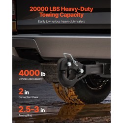 Pintlekoukku hiiliteräs 9070 kg vetokapasiteetti 2 tuuman vastaanottimelle 2,5–3 tuuman lunettarenkaalle