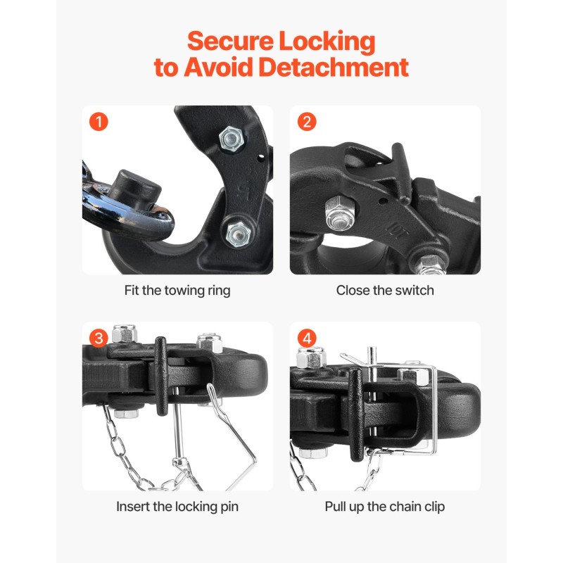 Pintlekoukku hiiliteräs 9070 kg vetokapasiteetti 2 tuuman vastaanottimelle 2,5–3 tuuman lunettarenkaalle