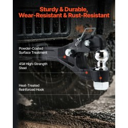 Pintle-vetokoukku hiiliteräs 7256 kg vetokapasiteetti 2-tuumainen vetopallo 2,5–3-tuumaisille lunette-renkaille musta