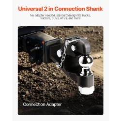 Pintle-vetokoukku hiiliteräs 7256 kg vetokapasiteetti 2-tuumainen vetopallo 2,5–3-tuumaisille lunette-renkaille musta