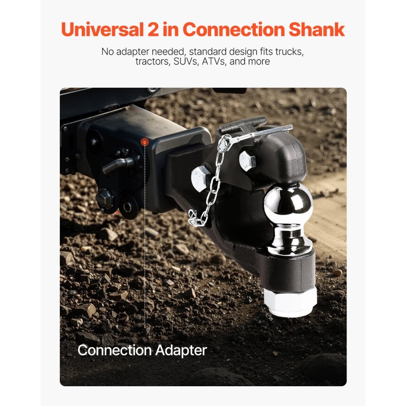 Pintle-vetokoukku hiiliteräs 7256 kg vetokapasiteetti 2-tuumainen vetopallo 2,5–3-tuumaisille lunette-renkaille musta