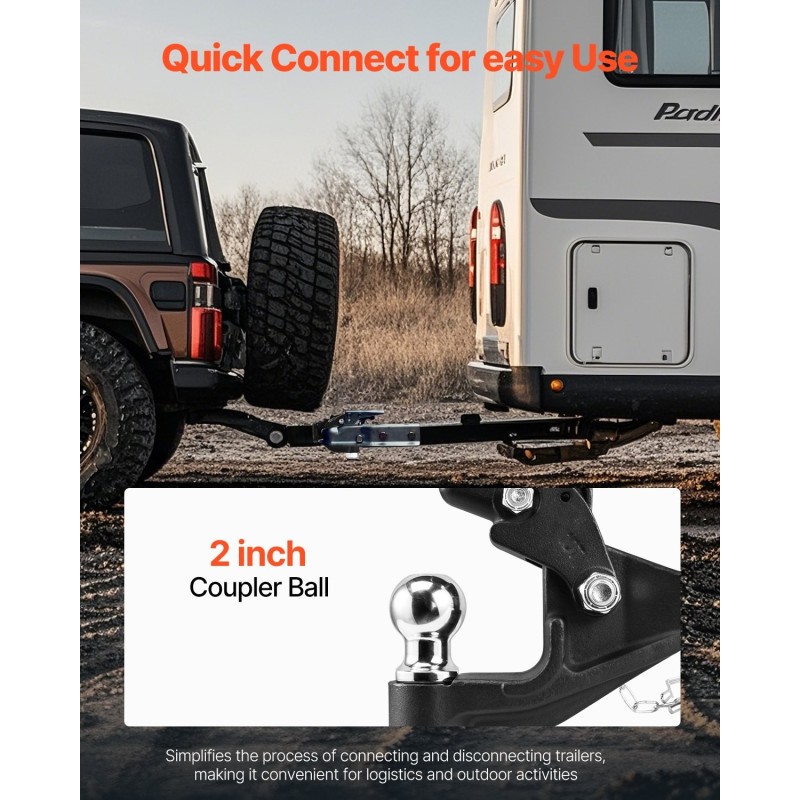 Pintle-vetokoukku hiiliteräs 7256 kg vetokapasiteetti 2-tuumainen vetopallo 2,5–3-tuumaisille lunette-renkaille musta