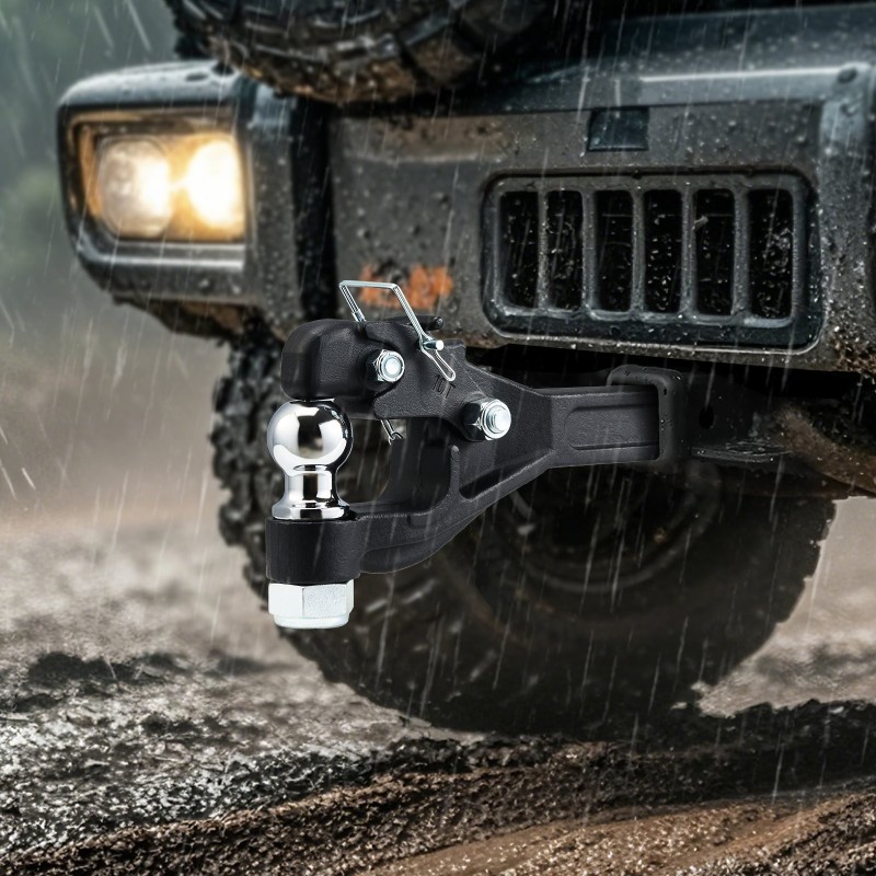 Pintle-vetokoukku hiiliteräs 7256 kg vetokapasiteetti 2-tuumainen vetopallo 2,5–3-tuumaisille lunette-renkaille musta