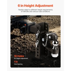 Säädettävä vetosilmukkavetolaite hiiliteräs 9070 kg vetokyky 2 tuuman vastaanottimeen 2,5–3 tuuman lunette-renkaalle