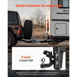 Säädettävä vetosilmukkavetolaite hiiliteräs 9070 kg vetokyky 2 tuuman vastaanottimeen 2,5–3 tuuman lunette-renkaalle