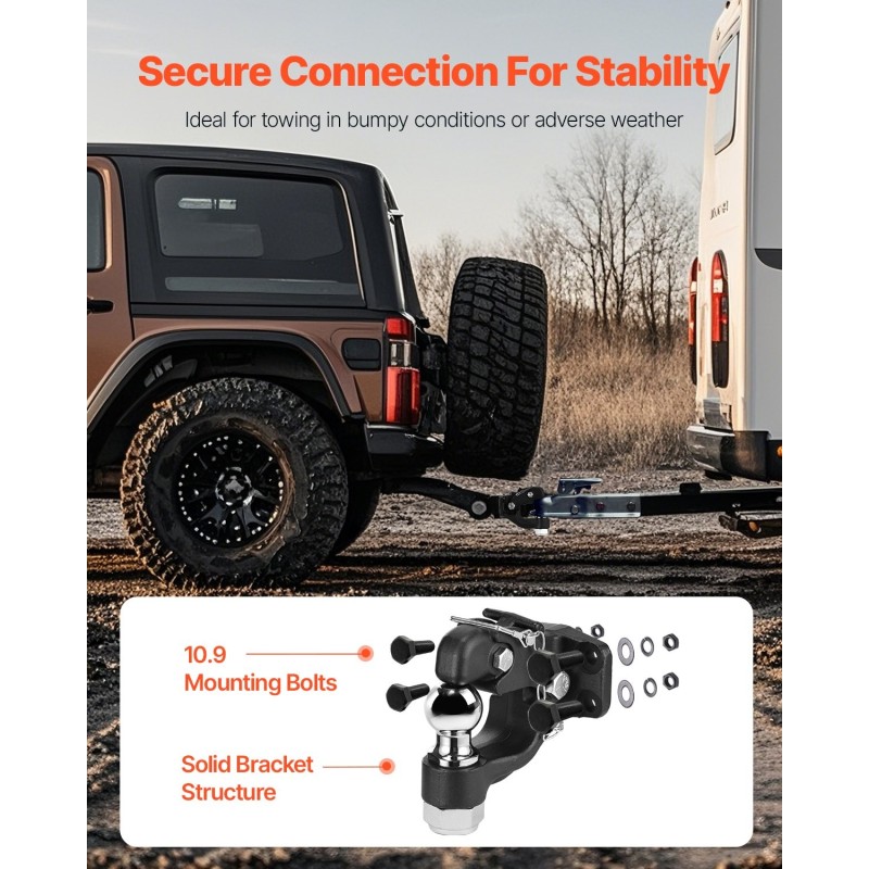 Yhdistelmäkoukku hiiliterästä raskaaseen vetoon kaksituumaisella vetopallolla lukituksella