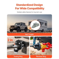 Yhdistelmäkoukku hiiliterästä raskaaseen vetoon kaksituumaisella vetopallolla lukituksella