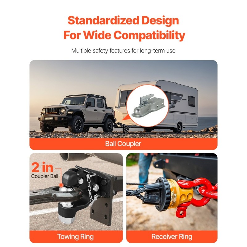 Yhdistelmäkoukku hiiliterästä raskaaseen vetoon kaksituumaisella vetopallolla lukituksella