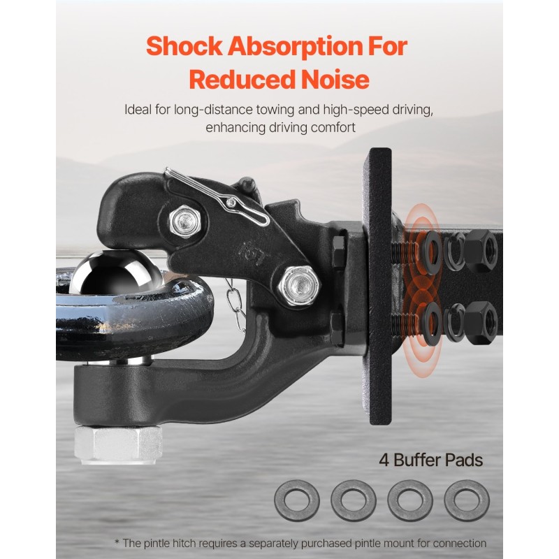 Pintle-vetokoukku hiiliteräs raskaisiin vetoihin 2-5/16 tuuman vetokuula sopii 2,5–3 tuuman lunette-renkaille