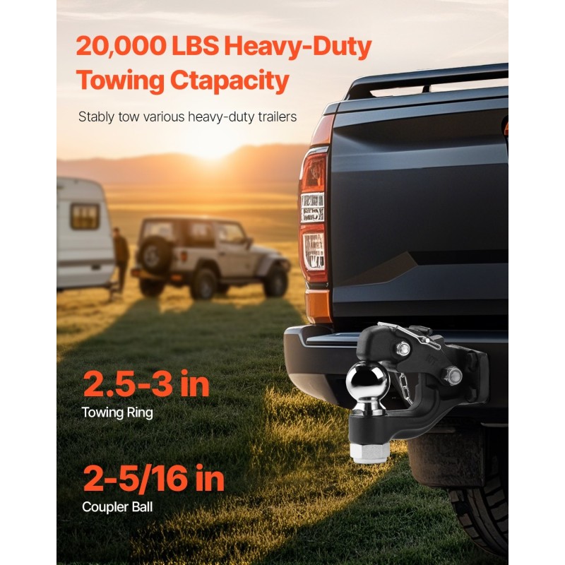 Pintle-koukku teräs 9070 kg vetokyky 2-5/16-tuumainen vetokuula