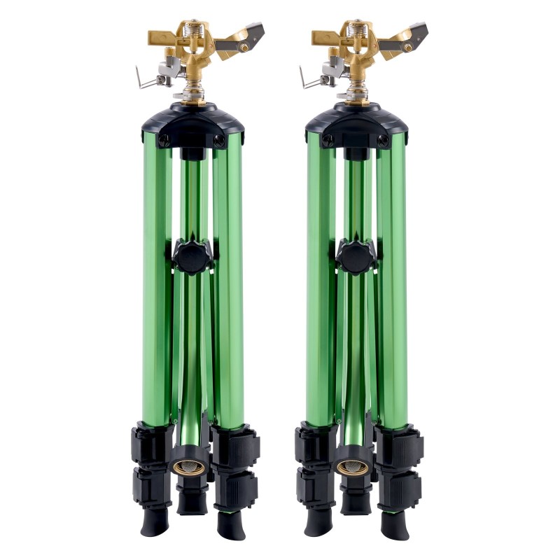 Kolmijalkainen iskupulssiruisku messinkipäällä alumiini‑muovirunko 360 asteen pyörivä säädettävä korkeus puutarhaan 2 kpl