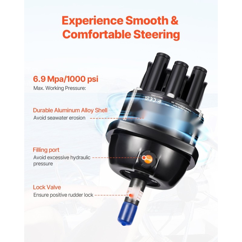 Hydraulinen perämoottorin ohjauspakkaus 90 hv 13,5 tuuman ohjauspyörä kaksi 26 jalan letkua