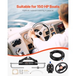 Hydraulinen perämoottorin ohjaussarja yksimoottorisiin veneisiin enintään 150HP 13,5 tuuman ohjauspyörä 2 hydrauliletkua