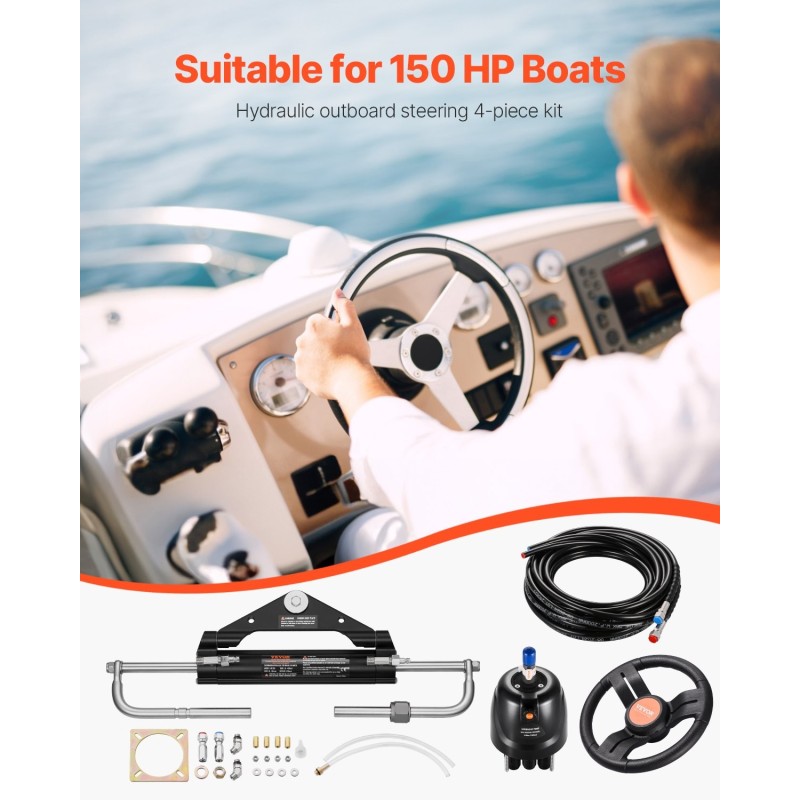Hydraulinen perämoottorin ohjaussarja yksimoottorisiin veneisiin enintään 150HP 13,5 tuuman ohjauspyörä 2 hydrauliletkua