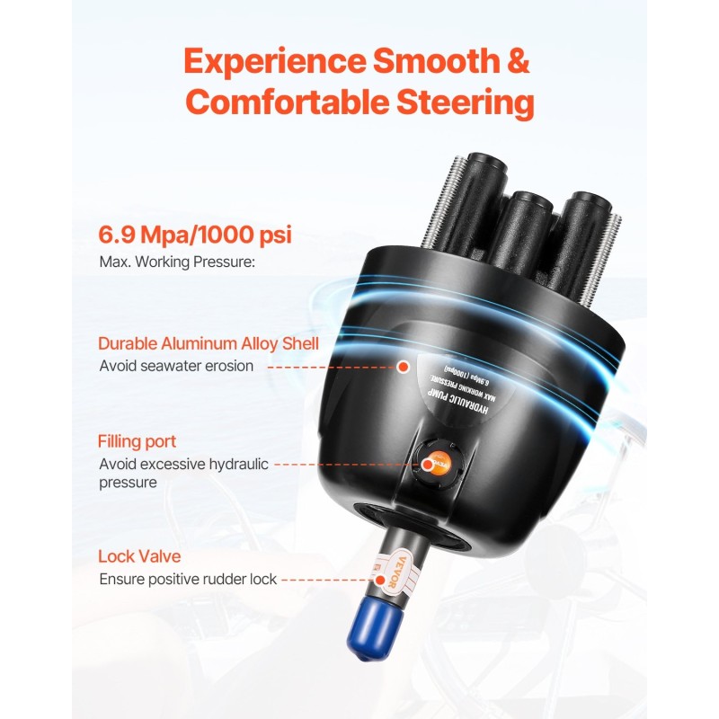 Hydraulinen perämoottorin ohjaussarja yksimoottorisiin veneisiin enintään 150HP 13,5 tuuman ohjauspyörä 2 hydrauliletkua