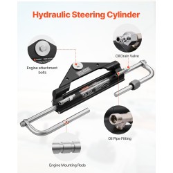 Hydraulinen perämoottorin ohjaussarja yksimoottorisiin veneisiin enintään 150HP 13,5 tuuman ohjauspyörä 2 hydrauliletkua