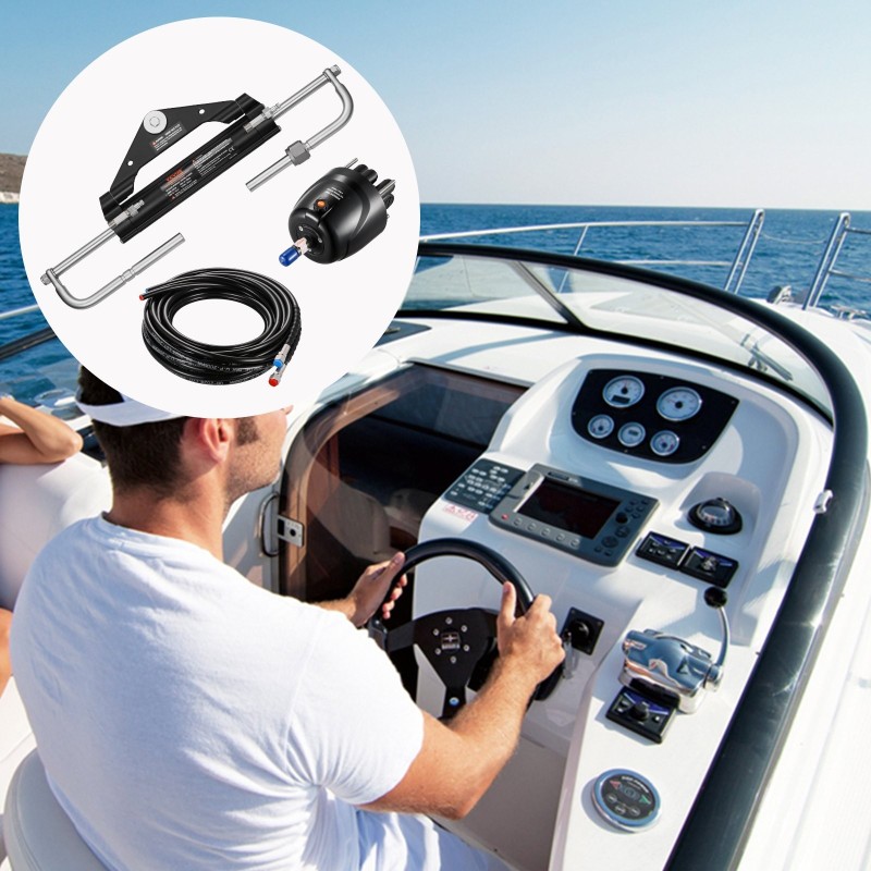 Hydraulinen perämoottorin ohjaussarja yksimoottorisiin veneisiin enintään 150HP 13,5 tuuman ohjauspyörä 2 hydrauliletkua